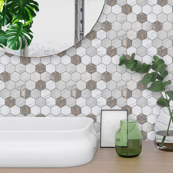 10pcs/set PVC Waterproof Wall Stickers Hexagonal Marble Pattern Tile