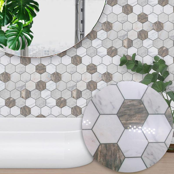 10pcs/set PVC Waterproof Wall Stickers Hexagonal Marble Pattern Tile