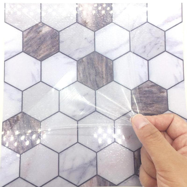 10pcs/set PVC Waterproof Wall Stickers Hexagonal Marble Pattern Tile